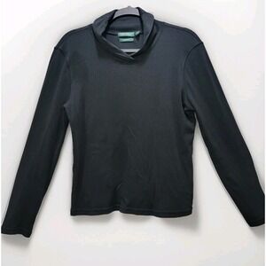 Lauren Ralph PREMIUM Womens L Black Ribbed Shawl Neck Preppy Officecore Luxury‎